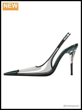 Women's Clear Slingback Heels Square Toe Metal Stiletto Jelly Pump
